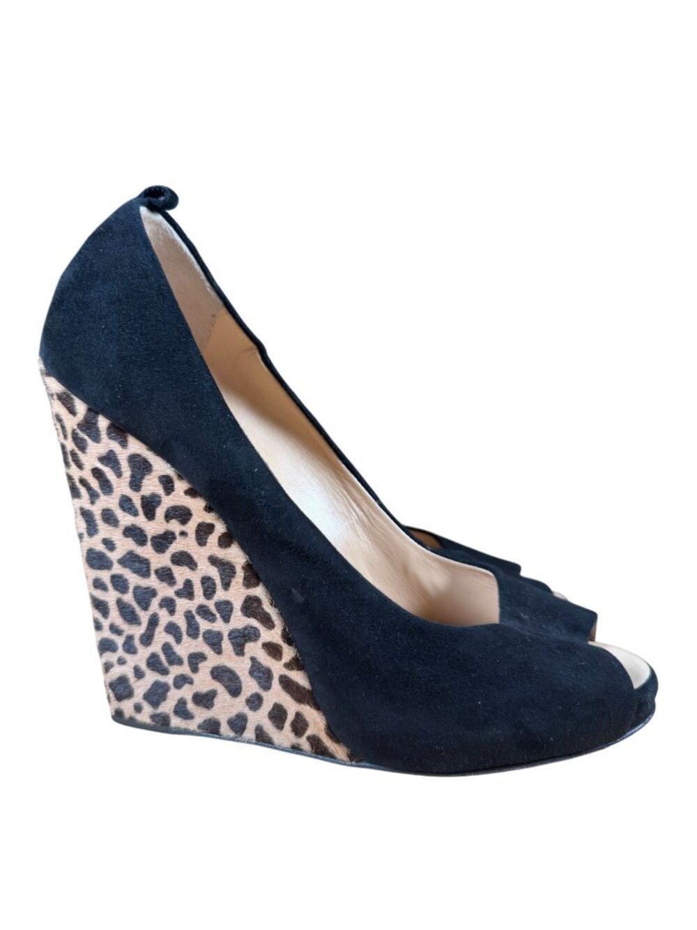 Giuseppe Zanotti Peep Toe Calf Hair Leopard Print Wedge Shoes Heels Size 39